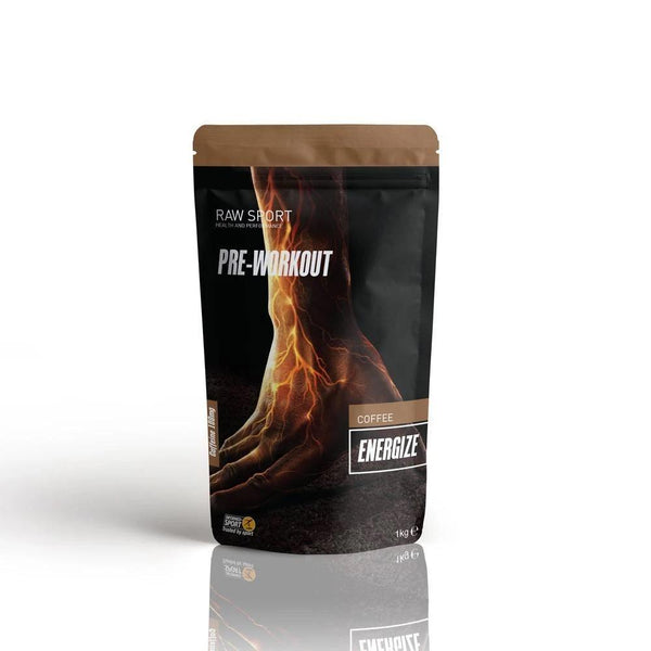 Sack mit vegan energize Pre-Workout Pulver von Raw Sport, Geschmack Coffee, Inhalt 1kg